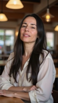 AI Headshot: headshot of {prompt}, leisure Informal clothing, in cafe background, cafe background, Half-body digital photo , realistic, highly detailed, photorealistic, 8k, looking towards the camera