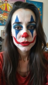 AI Headshot: Closeup portrait of {prompt} as a clown, highly detailed, surreal, expressionless face, bright colors, contrast lighting, abstract background, art by wlop, greg rutkowski, charlie bowater, magali villeneuve, alphonse mucha, cartoonish, comic book style